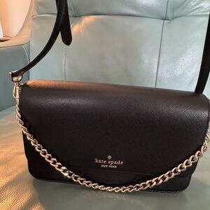 Kate Spade Black Madison Willow Medium Flap Convertible Crossbody Bag Gold Chain